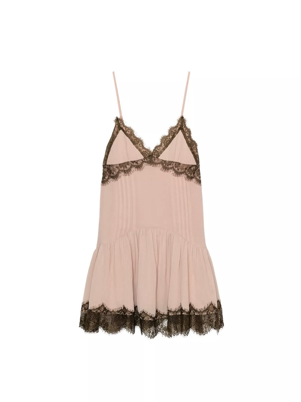 Zara Blush Pink Slip Dress with Black Lace Trim
